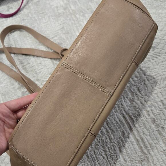 Ugg Cow Leather Shopper Tote Bag Shoulder Purse Neutral Tan Fringe Tassel Boho - Picture 3 of 8